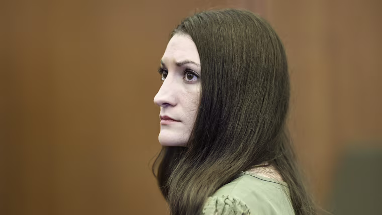 A close view of Lindsay Clancy seated in a courtroom.