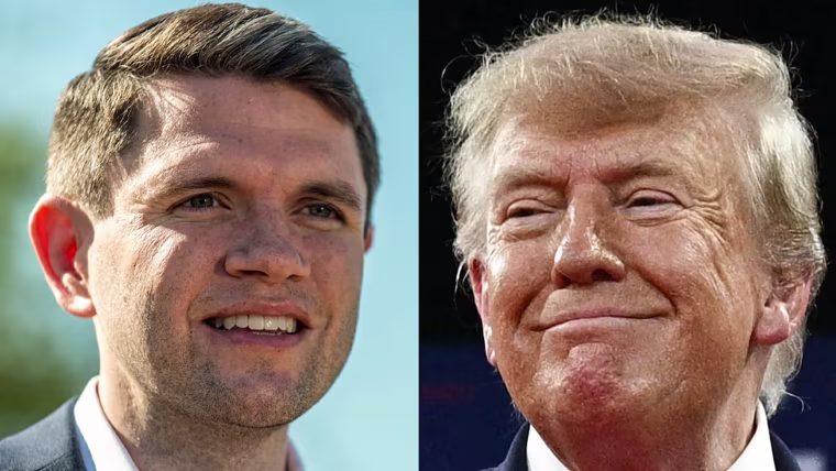 A diptych image showing James Talarico; Donald Trump