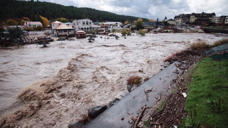 San Juan river floods in Pagosa Springs, Colorado