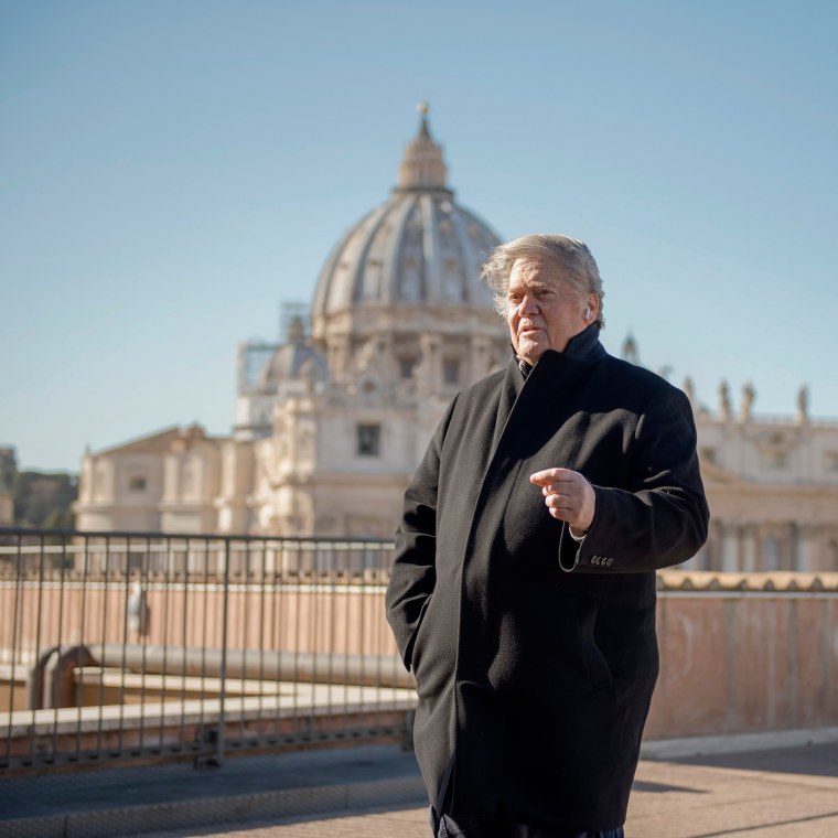Image: Former White House strategist Steve Bannon poses for a portrait on a terrace overlooking St. Peter's Square at the Vatican on Feb. 23, 2019.