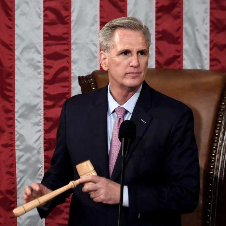 Kevin McCarthy holds the gavel after he was elected House speaker at the U.S. Capitol