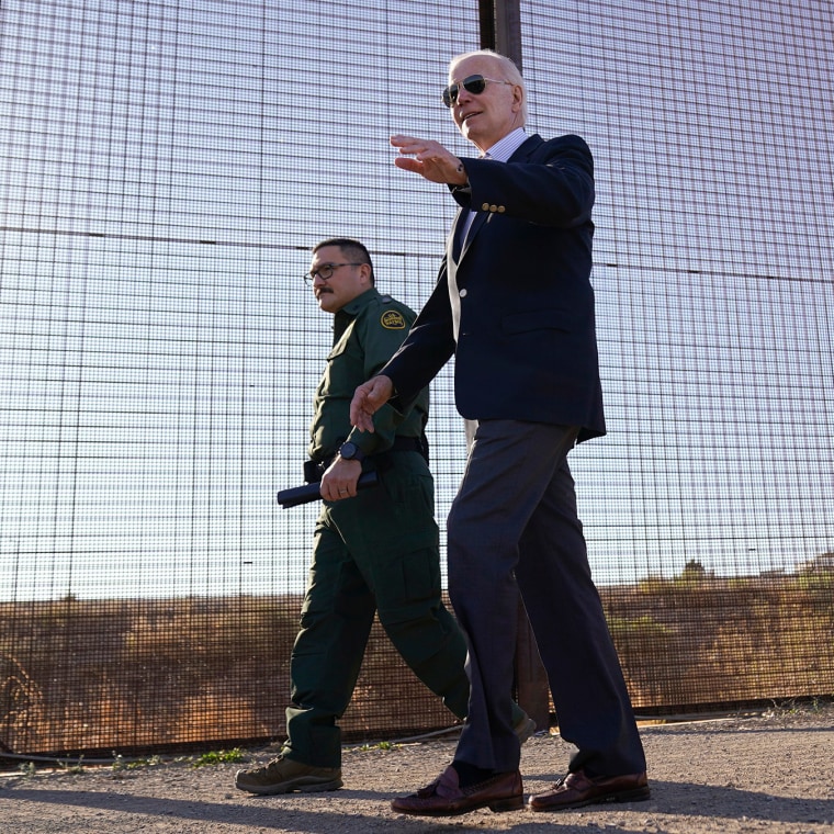 President Joe Biden walks along a stretch of the U.S.-Mexico border in El Paso Texas, Jan. 8, 2023.