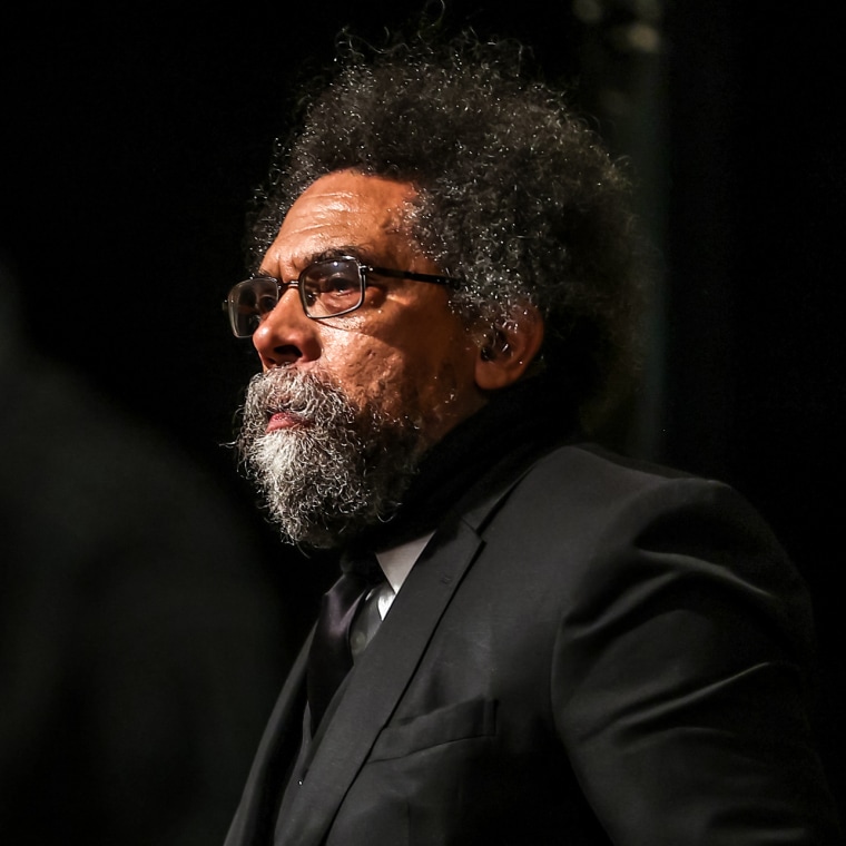 Philosopher Dr. Cornel West delivers a speech in New York on Feb. 21, 2022.