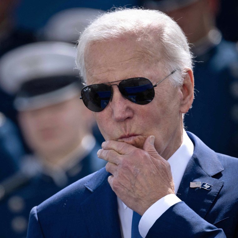 President Joe Biden listens during a graduation ceremony at the United States Air Force Academy on June 1, 2023.