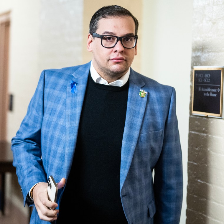 Rep. George Santos, R-N.Y., leaves a meeting of the House Republican Conference in the U.S. Capitol on Nov. 7, 2023. 