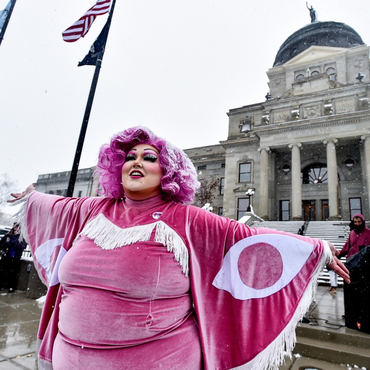 A drag show performance outside the State Capitol.