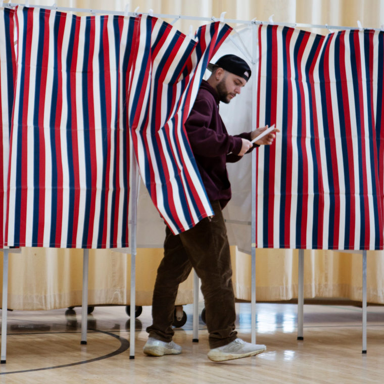 Voters cast their ballots in the New Hampshire primary on Jan. 22, 2024 in Laconia. 