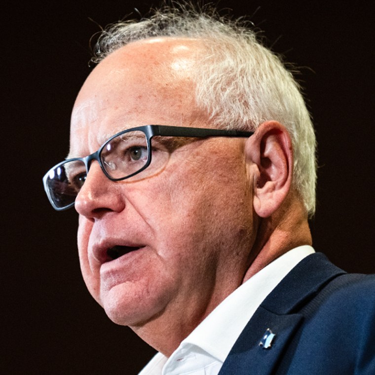 A side by side split of J.D. Vance, left, and Tim Walz