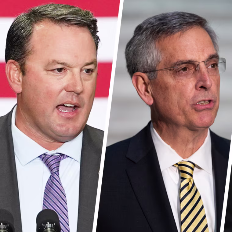 Georgia Lt. Gov. Burt Jones, Brad Raffensperger, Georgia's secretary of state and Georgia Attorney General Chris Carr