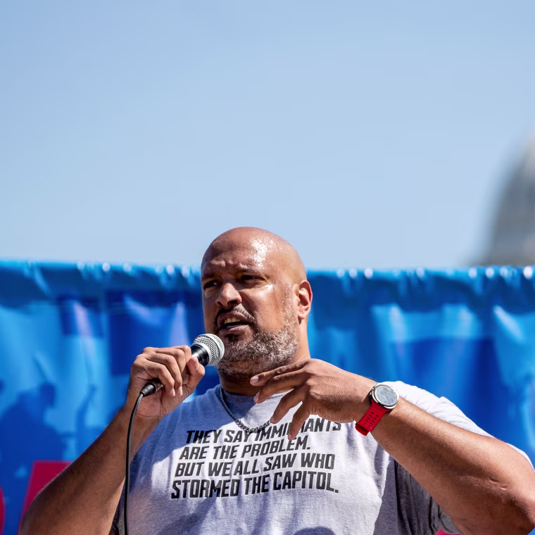 Harry Dunn speaks at a rally