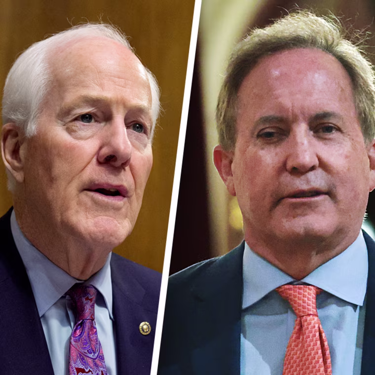 From left, Sen. John Cornyn, R-Texas, Texas Attorney Gen. Ken Paxton and Rep. Wesley Hunt, R-Texas.