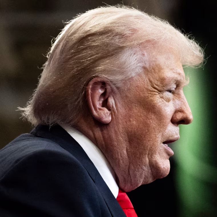 Donald Trump speaks into a microphone