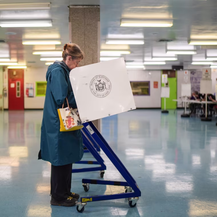 A voter casts a ballot in New York’s primary election on June 23, 2026.