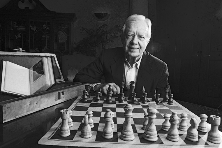 Image: Jimmy Carter With Hand Tooled Chess Set