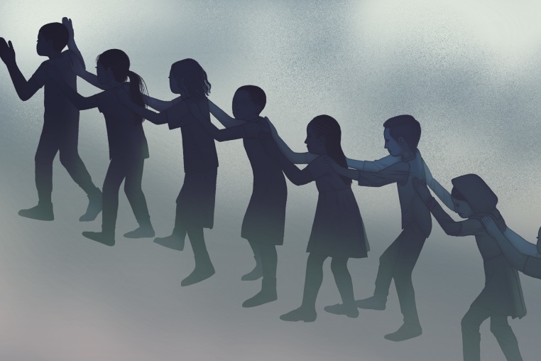 Illustration of children evacuating school.