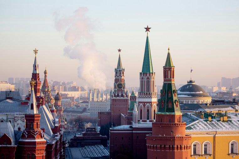 The Kremlin, viewed from the O2 Lounge restaurant on the roof of the Ritz-Carlton hotel, in Moscow, Russia on Dec. 11, 2020.