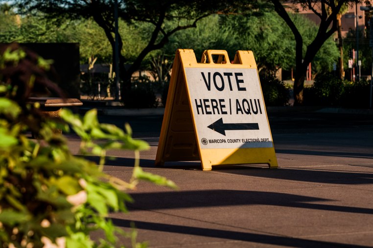 A "Vote Here" sign in Phoenix, Ariz., on Aug. 2, 2022.