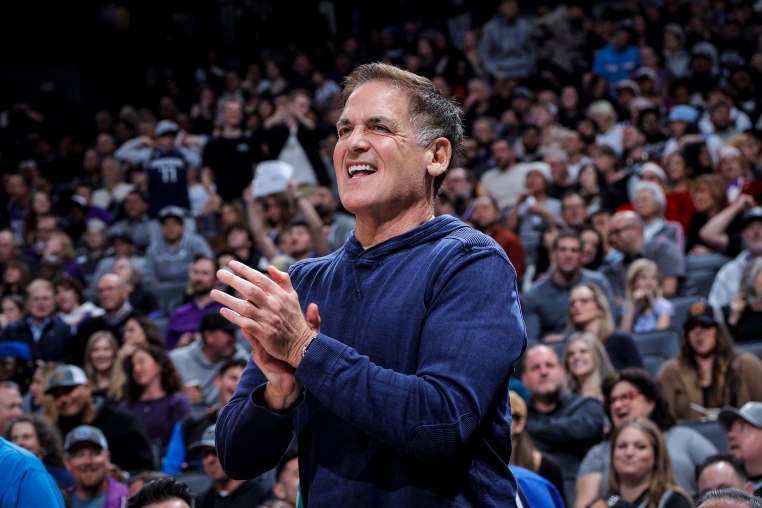 Dallas Mavericks owner Mark Cuban celebrates during the game against the Sacramento Kings on Feb. 11, 2023 at Golden 1 Center in Sacramento, Calif.