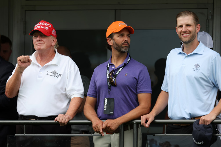 Donald Trump, Donald Trump Jr. and Eric Trump during the LIV Golf Invitational in Bedminster, N.J.