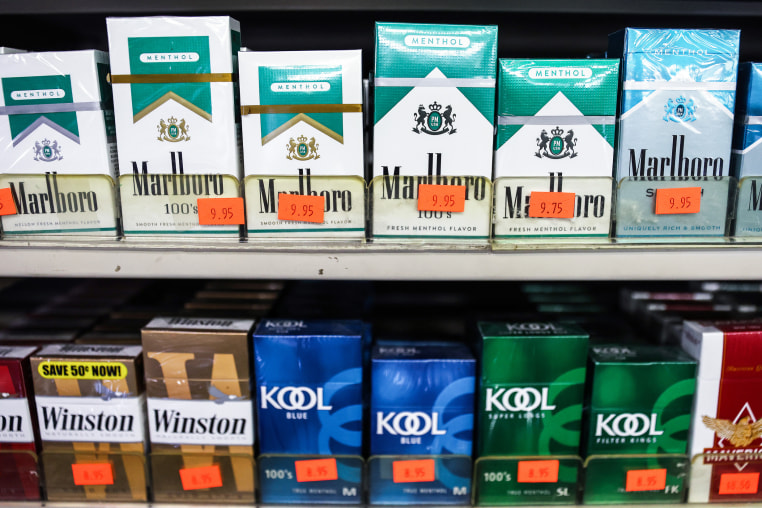 Packs of menthol cigarettes at a smoke shop in Los Angeles