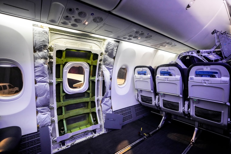 Image: A door plug area of an Alaska Airlines Boeing 737 Max 9 aircraft