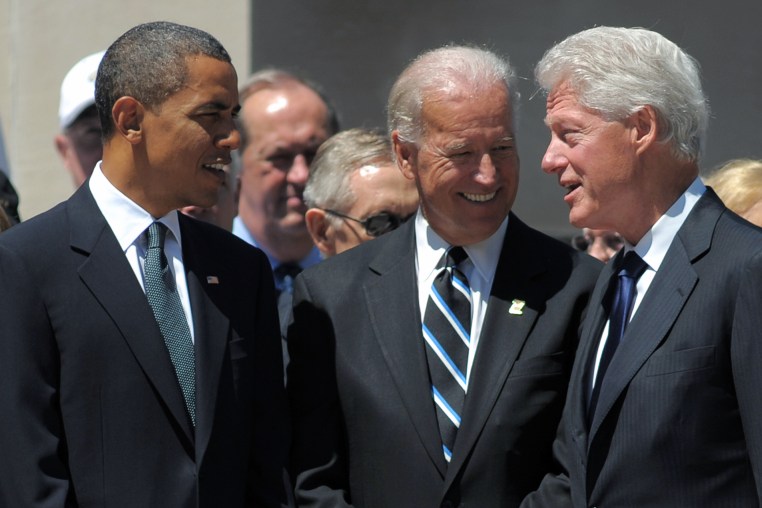 Then-President Barack Obama, then-Vice President Joe Biden and former president Bill Clinton