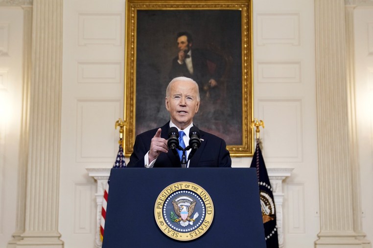 President Joe Biden delivers remarks on a $95 billion Ukraine Israel aid package being debated in Congress at White House, on Feb. 13, 2024.