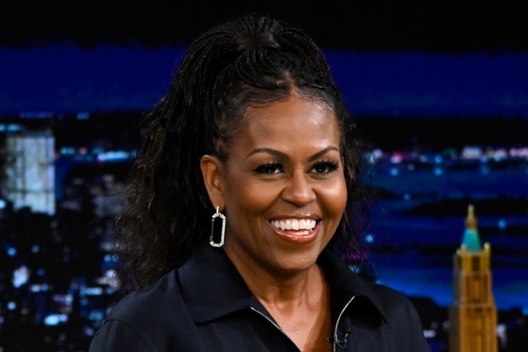 Former First Lady Michelle Obama smiles during the The Tonight Show Starring Jimmy Fallon in 2023.