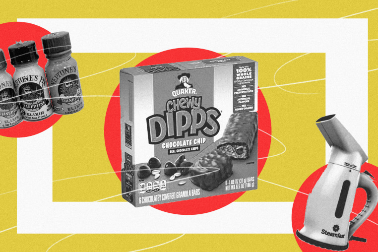 Photo illustration of recalled products from Quaker, Neptune's Fix, and Steamfast