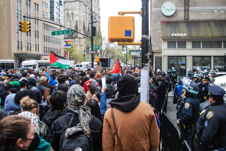 A Pro-Israel protest and a Pro-Palestinian counter protest took place at Columbia University on April 18, 2024.