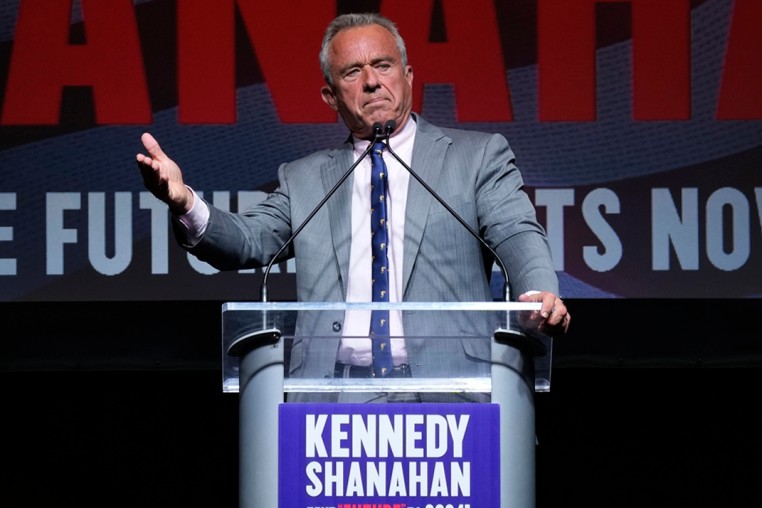 Independent presidential candidate Robert F. Kennedy Jr. speaks to supporters on April 13, 2024, in West Des Moines, Iowa. 