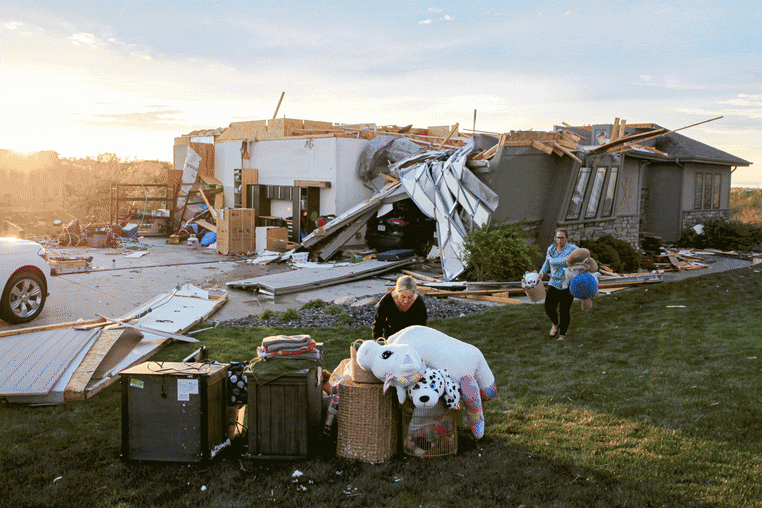 Homes damaged by a tornado.