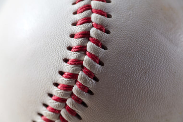 Close-up of a baseball suture