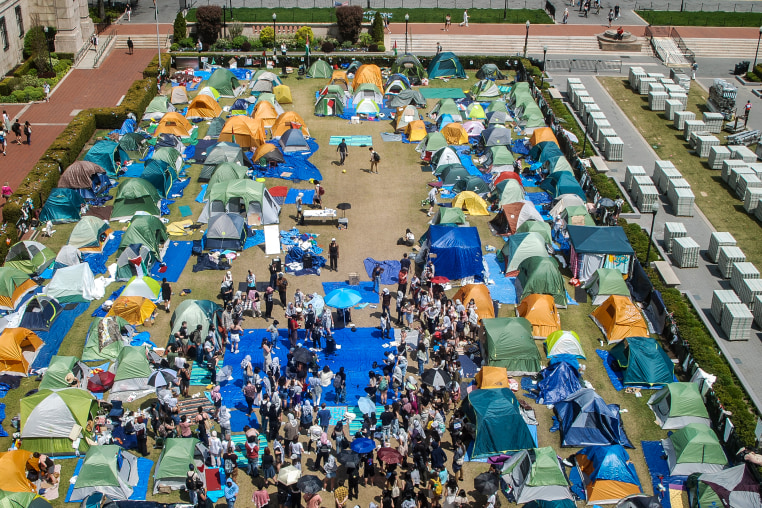 The protest encampment at Columbia University on Monday, April 29, 2024.