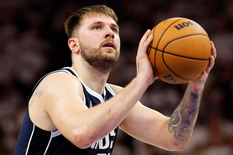 Luka Doncic leads the Dallas Mavericks to a win over the Minnesota Timberwolves in game one of the western conference finals on May 22, 2024, in Minneapolis, Minnesota.