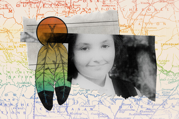Photo Illustration: Nex Benedict, the state of Oklahoma, and the symbol for "Two Spirit" pride