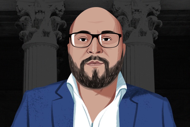 Jordan Rubin, illustrated, with the Supreme Court columns.