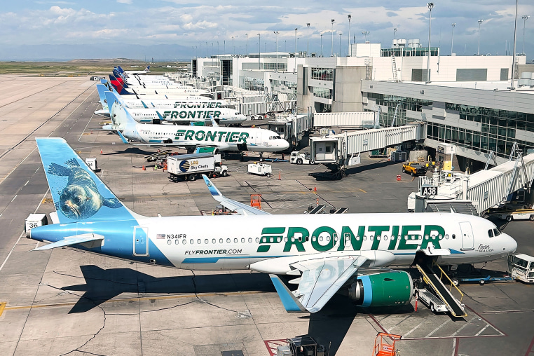 Frontier planes parked at gates 