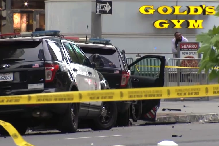 Man steals, crashes police SUV with officer inside in downtown Los Angeles on May 19, 2024.