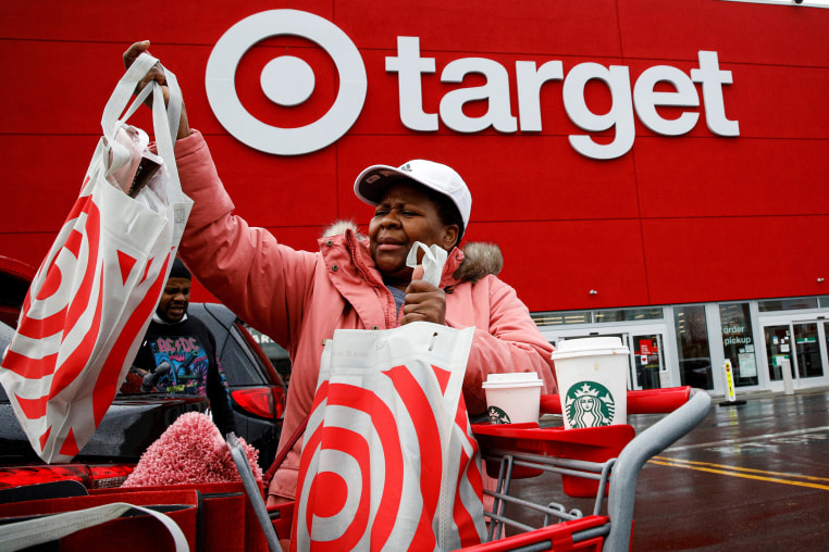 Shoppers exit a New York City Target store in 2021. 