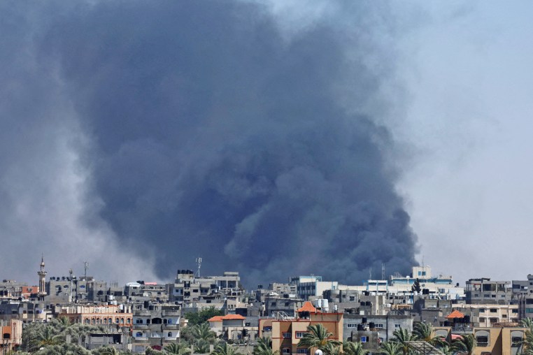 Smoke rises from an Israeli air strike in Rafah on May 24, 2024. 