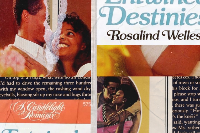 Photo Illustration: Clippings from paperback romance novels featuring Black couples