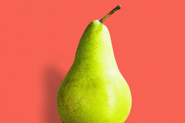 A large pear casting a shadow