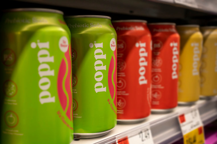 Poppi brand soda on a shelf of a supermarket in New York