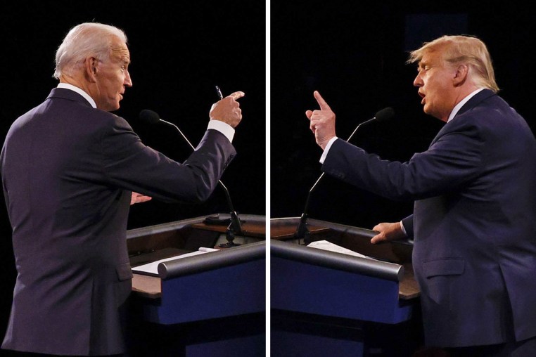 Then-President Donald Trump and then-Democratic presidential nominee Joe Biden debate on Oct. 22, 2020. 