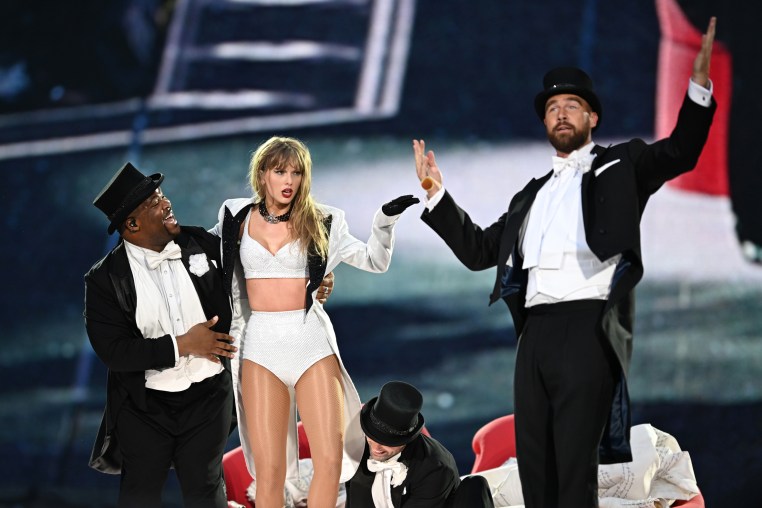 Taylor Swift is joined on stage by Travis Kelce