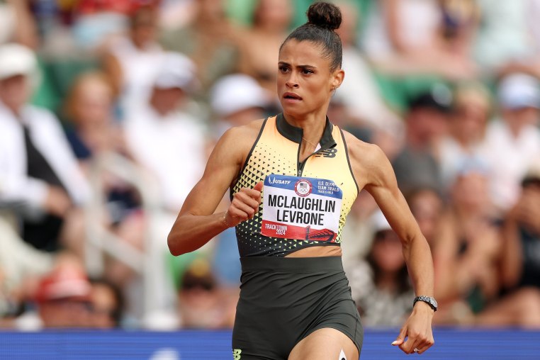 Sydney McLaughlin-Levrone competes in the women's 400 meter hurdles semifinal at the U.S. Olympic Team Trials.