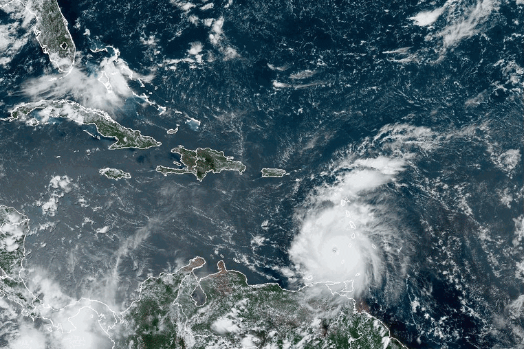 satellite view of Hurricane Beryl