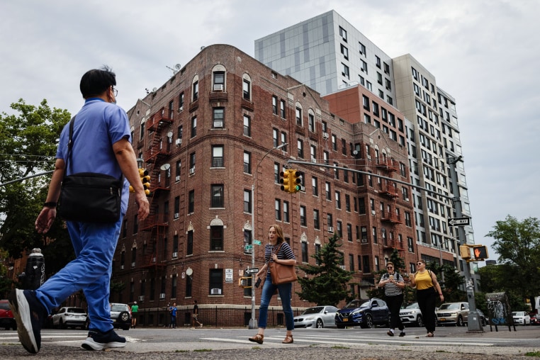 An exterior view of residential apartment buildings