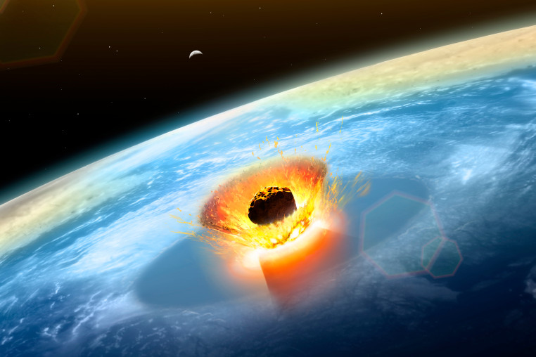 Illustration of a large asteroid colliding with Earth.